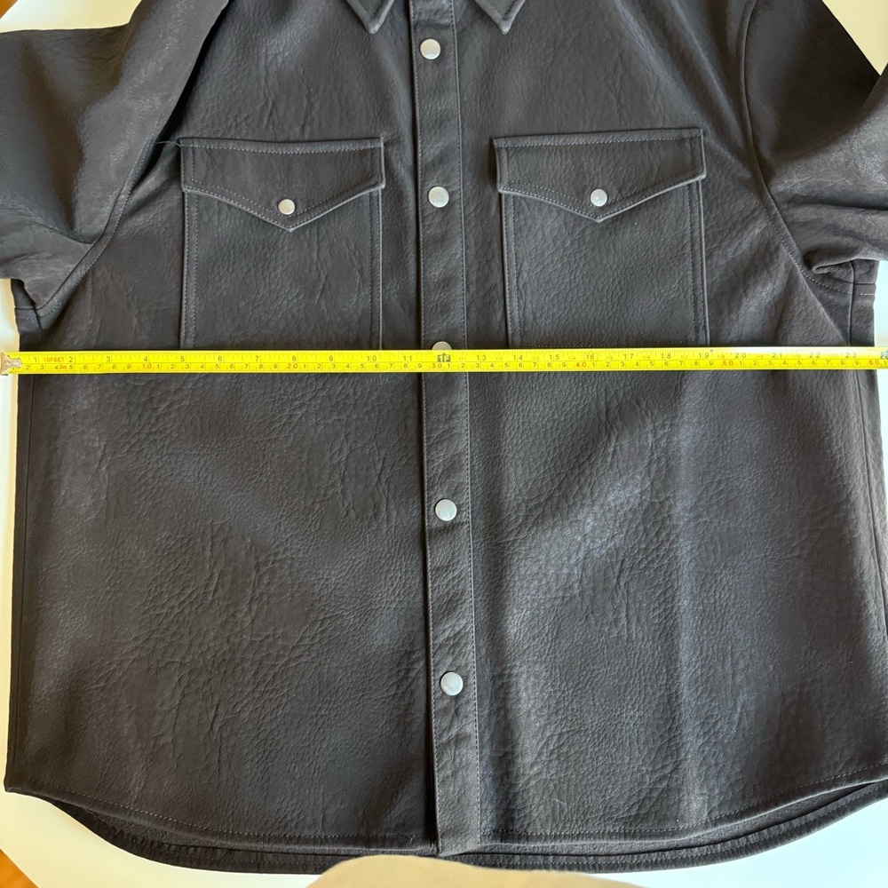 New Zara Relaxed Fit Faux Leather Overshirt Jacket Brown Pockets Button Size XL - Picture 15 of 16
